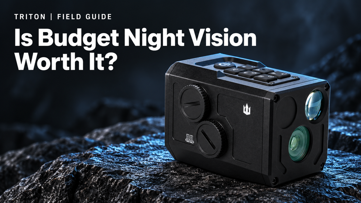 Triton Recon45 on a dark background for a guide to the value and tradeoffs of budget digital night vision.