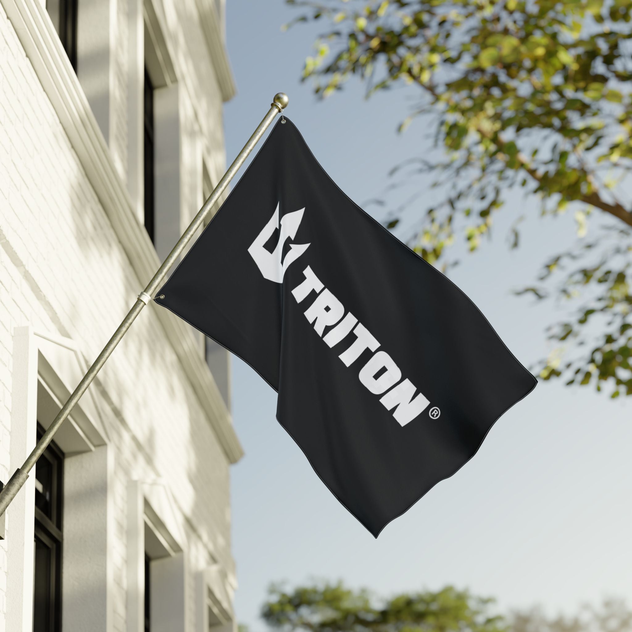 Triton Logo Flag — Double-Sided Black Outdoor Banner