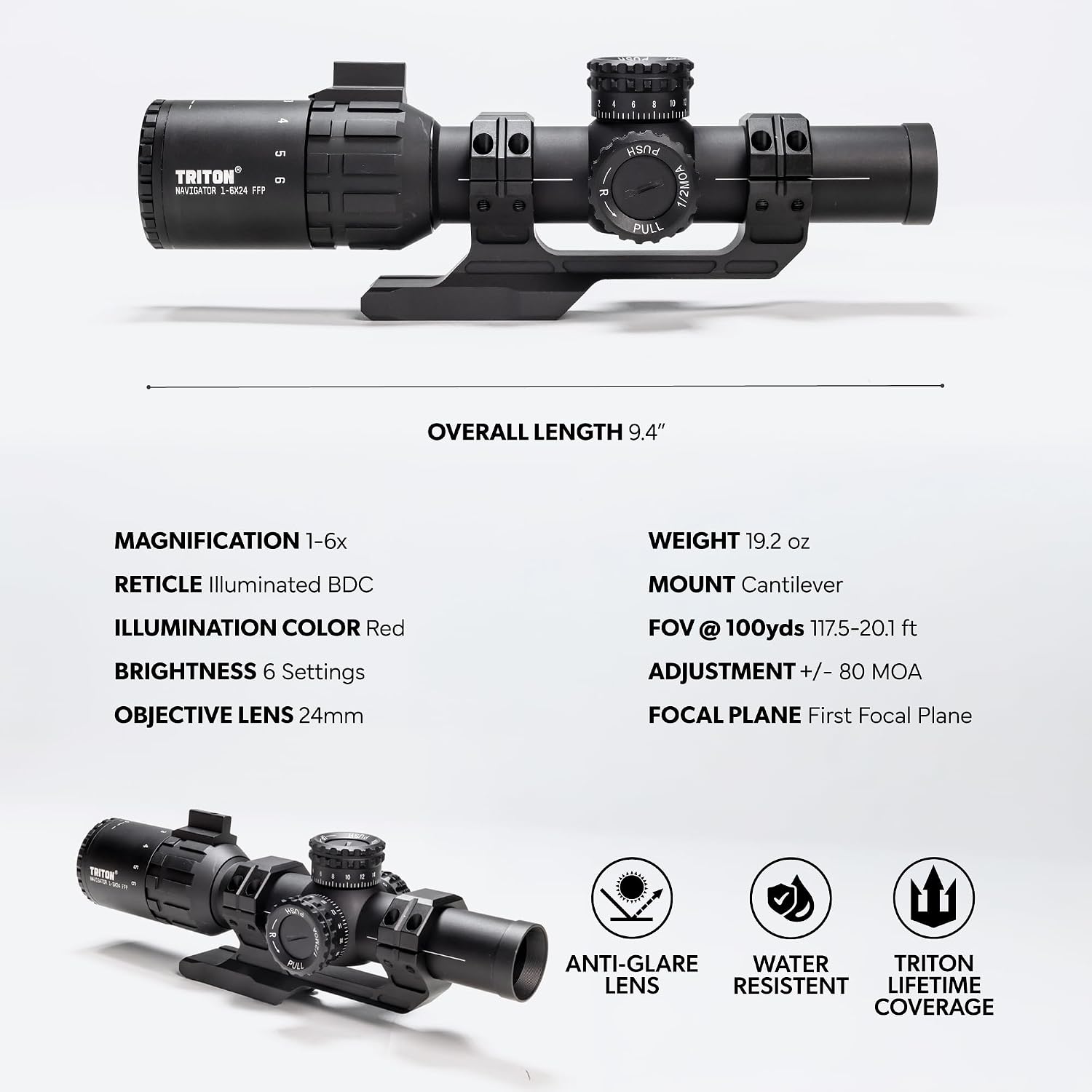 Triton Navigator Series 1-6x24 First Focal Plane FFP LPVO Rifle Scope - Triton